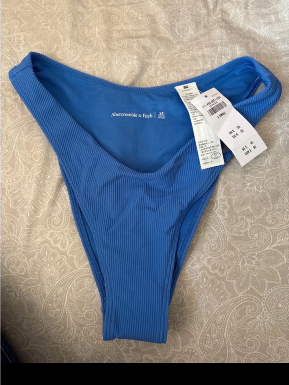 Abercrombie & Fitch Blue Ribbed High-Cut Bikini Bottom